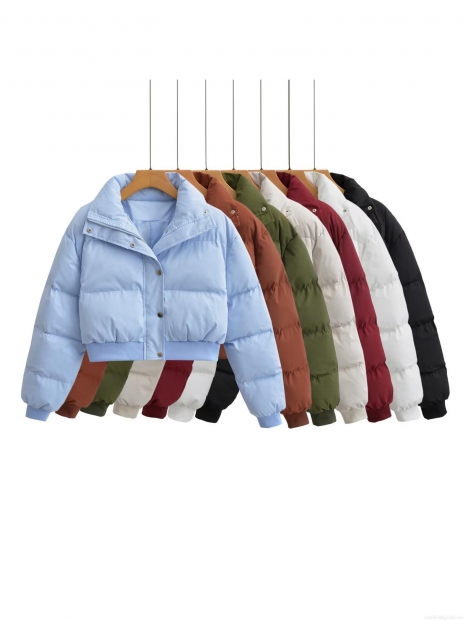 Women Winter Short Puffer Jacket Polyester Padded Coat Stand Collar Single-Breasted Zipper Quilted Outerwear Warm Windproof Bread Jacket For Ladies Women Winter Short Puffer Jacket Polyester Padded Coat Stand Collar Single-Breasted Zipper Quilted Outerwear Warm Windproof Bread Jacket For Ladies