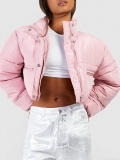 Women's Short Puffer Jacket Stand Collar Zipper Pocket Warm Winter Puffy Bread Coat Solid Color Streetwear Outerwear For Ladies Women's Short Puffer Jacket Stand Collar Zipper Pocket Warm Winter Puffy Bread Coat Solid Color Streetwear Outerwear For Ladies