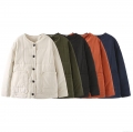 Women's Winter Quilted Jacket Solid Color Round Neck Cotton Padded Coat Casual Button Down Loose Fit Warm Outerwear Streetwear Style With Pockets Women's Winter Quilted Jacket Solid Color Round Neck Cotton Padded Coat Casual Button Down Loose Fit Warm Outerwear Streetwear Style With Pockets