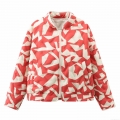 Women's Geometric Pattern Padded Jacket Streetwear Stand Collar Quilted Short Puffer Coat With Zip Closure Polyester Filling Warm Outerwear For Winter Autumn Women Women's Geometric Pattern Padded Jacket Streetwear Stand Collar Quilted Short Puffer Coat With Zip Closure Polyester Filling Warm Outerwear For Winter Autumn Women