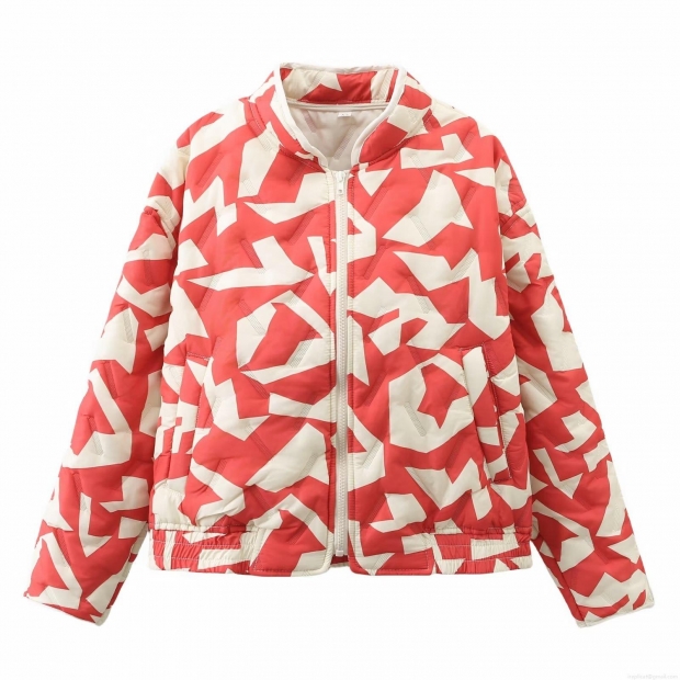 Women's Geometric Pattern Padded Jacket Streetwear Stand Collar Quilted Short Puffer Coat With Zip Closure Polyester Filling Warm Outerwear For Winter Autumn Women Women's Geometric Pattern Padded Jacket Streetwear Stand Collar Quilted Short Puffer Coat With Zip Closure Polyester Filling Warm Outerwear For Winter Autumn Women
