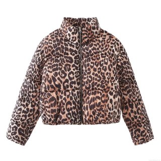 Women's Leopard Print Stand Collar Puffer Jacket Warm Zip Up Padded Coat Short Outerwear With Faux Silk Cotton Padding Fashion Streetwear For Autumn Winter Women's Leopard Print Stand Collar Puffer Jacket Warm Zip Up Padded Coat Short Outerwear With Faux Silk Cotton Padding Fashion Streetwear For Autumn Winter