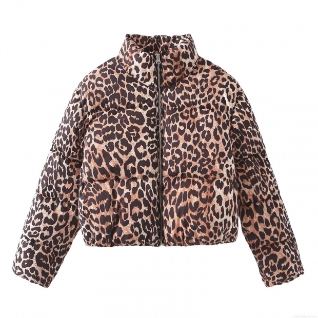Women's Leopard Print Stand Collar Puffer Jacket Warm Zip Up Padded Coat Short Outerwear With Faux Silk Cotton Padding Fashion Streetwear For Autumn Winter Women's Leopard Print Stand Collar Puffer Jacket Warm Zip Up Padded Coat Short Outerwear With Faux Silk Cotton Padding Fashion Streetwear For Autumn Winter