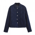 Women's Vintage Diamond Quilted Denim Padded Jacket Longline Metal Button Up Casual Streetwear Denim Coat With Polyester Filling For Autumn Winter Women's Vintage Diamond Quilted Denim Padded Jacket Longline Metal Button Up Casual Streetwear Denim Coat With Polyester Filling For Autumn Winter