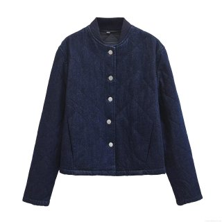 Women's Vintage Diamond Quilted Denim Padded Jacket Longline Metal Button Up Casual Streetwear Denim Coat With Polyester Filling For Autumn Winter Women's Vintage Diamond Quilted Denim Padded Jacket Longline Metal Button Up Casual Streetwear Denim Coat With Polyester Filling For Autumn Winter