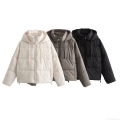 Women's Fashion Short Hooded Puffer Jacket Windproof Thick Padded Cotton Coat With Drawstring Hem Zipper Closure Long Sleeve Outerwear For Autumn Winter Casual Streetwear Women's Fashion Short Hooded Puffer Jacket Windproof Thick Padded Cotton Coat With Drawstring Hem Zipper Closure Long Sleeve Outerwear For Autumn Winter Casual Streetwear