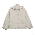 Women's Quilted Hooded Cotton Padded Jacket 100% Polyester Diamond Pattern Stand Collar Zipper Snap Button Outerwear For Winter Fashion Women's Quilted Hooded Cotton Padded Jacket 100% Polyester Diamond Pattern Stand Collar Zipper Snap Button Outerwear For Winter Fashion
