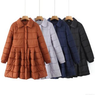 Women's European Style Lapel Long Sleeve Quilted Jacket With A-Line Flare Hem Winter Warm Padded Coat For Casual Outdoor Streetwear