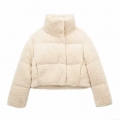 Women's Fashion Sherpa Fleece Quilted Puffer Jacket Stand Collar Warm Cropped Padding Coat Streetwear Outerwear For Autumn Winter Women's Fashion Sherpa Fleece Quilted Puffer Jacket Stand Collar Warm Cropped Padding Coat Streetwear Outerwear For Autumn Winter