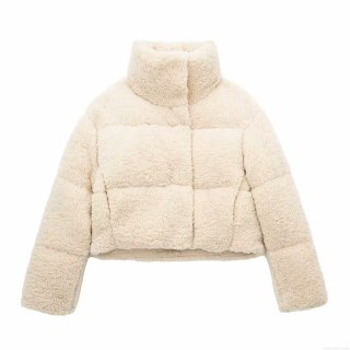 Women's Fashion Sherpa Fleece Quilted Puffer Jacket Stand Collar Warm Cropped Padding Coat Streetwear Outerwear For Autumn Winter Women's Fashion Sherpa Fleece Quilted Puffer Jacket Stand Collar Warm Cropped Padding Coat Streetwear Outerwear For Autumn Winter