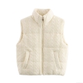 Women's Fashion Cable Knit Padded Vest Stand Collar Sleeveless Zip Up Puffer Gilet Solid Color Warm Waistcoat With Pockets Streetwear Outwear for Ladies Women's Fashion Cable Knit Padded Vest Stand Collar Sleeveless Zip Up Puffer Gilet Solid Color Warm Waistcoat With Pockets Streetwear Outwear for Ladies