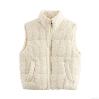 Women's Fashion Cable Knit Padded Vest Stand Collar Sleeveless Zip Up Puffer Gilet Solid Color Warm Waistcoat With Pockets Streetwear Outwear for Ladies Women's Fashion Cable Knit Padded Vest Stand Collar Sleeveless Zip Up Puffer Gilet Solid Color Warm Waistcoat With Pockets Streetwear Outwear for Ladies