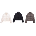 Women's Short Puffer Jacket Knit Texture Stand Collar Zipper Casual Warm Cotton Padded Coat Solid Color Polyester Outwear For Winter Spring Streetwear Women's Short Puffer Jacket Knit Texture Stand Collar Zipper Casual Warm Cotton Padded Coat Solid Color Polyester Outwear For Winter Spring Streetwear