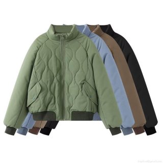 Women's Retro Quilted Pilot Jacket Padded Cotton Filled Oversized Stand Collar Puffer Coat Wave Quilted Warm Windproof Winter Outwear For Women Streetwear Women's Retro Quilted Pilot Jacket Padded Cotton Filled Oversized Stand Collar Puffer Coat Wave Quilted Warm Windproof Winter Outwear For Women Streetwear