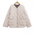 Women's Quilted Puffer Jacket Round Neck Wave Stitch Lightweight Warm Winter Coat Solid Color Streetwear Loose Outerwear With Pockets Zipper Closure Women's Quilted Puffer Jacket Round Neck Wave Stitch Lightweight Warm Winter Coat Solid Color Streetwear Loose Outerwear With Pockets Zipper Closure