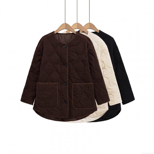 Women's Quilted Padded Jacket Mid-Length Round Neck Long Sleeve Single Breasted Coat With Pockets Polyester Cotton Filling Loose Fit Warm Streetwear Outwear Women's Quilted Padded Jacket Mid-Length Round Neck Long Sleeve Single Breasted Coat With Pockets Polyester Cotton Filling Loose Fit Warm Streetwear Outwear