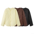 Women's Winter Quilted Padded Jacket 100% Polyester Windproof Warm Long Sleeve Round Neck Button Up Coat For Outdoor Daily Wear Casual Street Style Loose Fit Outerwear Women's Winter Quilted Padded Jacket 100% Polyester Windproof Warm Long Sleeve Round Neck Button Up Coat For Outdoor Daily Wear Casual Street Style Loose Fit Outerwear
