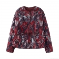 Women's Abstract Print Quilted Jacket Round Neck Long Sleeve Single-Breasted Puffer Coat With Pockets Vintage Artistic Winter Outerwear