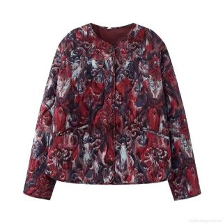 Women's Abstract Print Quilted Jacket Round Neck Long Sleeve Single-Breasted Puffer Coat With Pockets Vintage Artistic Winter Outerwear Women's Abstract Print Quilted Jacket Round Neck Long Sleeve Single-Breasted Puffer Coat With Pockets Vintage Artistic Winter Outerwear
