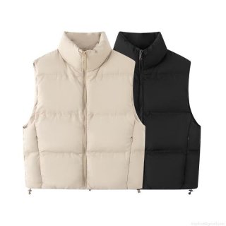 Women's Puffer Vest Sleeveless Padded Gilet Stand Collar Zip Up Quilted Waistcoat With Drawstring Hem Solid Color Streetwear For Autumn Winter Women's Puffer Vest Sleeveless Padded Gilet Stand Collar Zip Up Quilted Waistcoat With Drawstring Hem Solid Color Streetwear For Autumn Winter