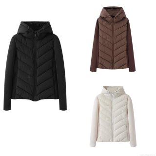 Women's Hooded Spliced Padded Jacket Winter Warm V-Quilted Long Sleeve Zipper Coat Outdoor Streetwear Solid Color Outwear Women's Hooded Spliced Padded Jacket Winter Warm V-Quilted Long Sleeve Zipper Coat Outdoor Streetwear Solid Color Outwear
