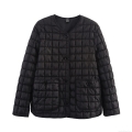 Women's Casual Quilted Cotton Jacket Lightweight Checkered Padded Coat With Pockets Single-Breasted O-Neck Outerwear Streetwear Winter Long Sleeve Polyester Jacket