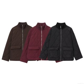 Women's European American Style Quilted Padded Jacket Vintage Stand Collar Long Sleeve Zipper Loose Outerwear With Pockets For Autumn Winter Casual Streetwear Women's European American Style Quilted Padded Jacket Vintage Stand Collar Long Sleeve Zipper Loose Outerwear With Pockets For Autumn Winter Casual Streetwear