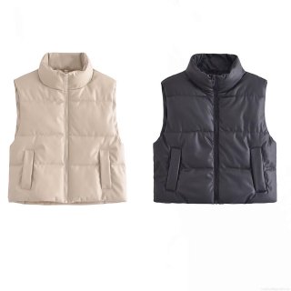 Women's Stand Collar PU Leather Quilted Vest Puffer Waistcoat Sleeveless Jacket Outerwear Autumn Winter Warm Streetwear Casual Zip Up Solid Color Short Gilet Women's Stand Collar PU Leather Quilted Vest Puffer Waistcoat Sleeveless Jacket Outerwear Autumn Winter Warm Streetwear Casual Zip Up Solid Color Short Gilet