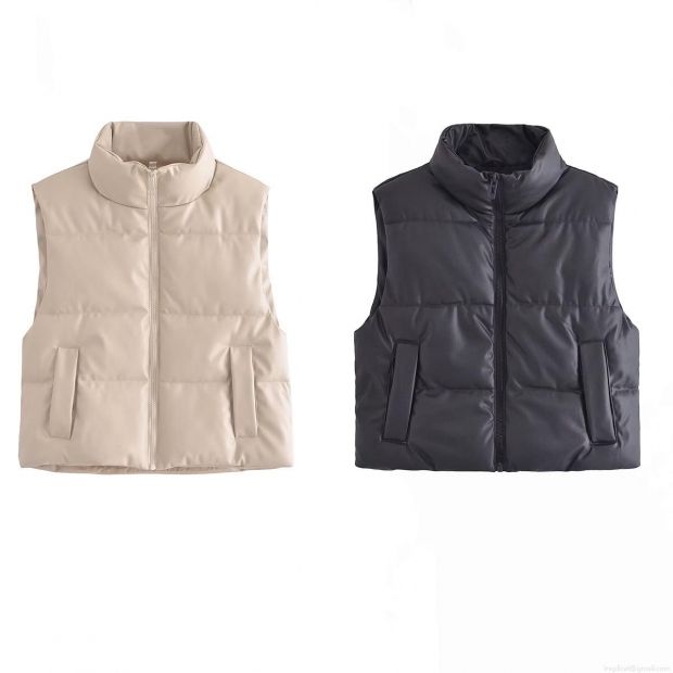 Women's Stand Collar PU Leather Quilted Vest Puffer Waistcoat Sleeveless Jacket Outerwear Autumn Winter Warm Streetwear Casual Zip Up Solid Color Short Gilet Women's Stand Collar PU Leather Quilted Vest Puffer Waistcoat Sleeveless Jacket Outerwear Autumn Winter Warm Streetwear Casual Zip Up Solid Color Short Gilet