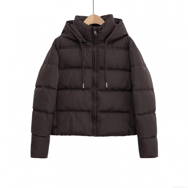 Women's Espresso Brown Hooded Padded Jacket Horizontal Quilted Zip Up Long Sleeve Warm Winter Puffer Coat With Drawstring Hood Ribbed Cuffs Casual Streetwear Outdoor Outerwear Women's Espresso Brown Hooded Padded Jacket Horizontal Quilted Zip Up Long Sleeve Warm Winter Puffer Coat With Drawstring Hood Ribbed Cuffs Casual Streetwear Outdoor Outerwear