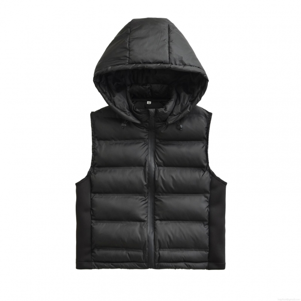 Women's Hooded Puffer Vest Polyester Quilted Sleeveless Waistcoat With Zipper Pockets Solid Color Streetwear European Style Warm Outerwear For Lady Women's Hooded Puffer Vest Polyester Quilted Sleeveless Waistcoat With Zipper Pockets Solid Color Streetwear European Style Warm Outerwear For Lady