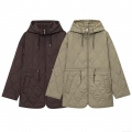 Women's Quilted Hooded Jacket Mid-Length Drawstring Waist Padded Cotton Coat Polyester Solid Color Long Sleeve Zip-Up Streetwear Style Warm Winter Jacket for Ladies Women's Quilted Hooded Jacket Mid-Length Drawstring Waist Padded Cotton Coat Polyester Solid Color Long Sleeve Zip-Up Streetwear Style Warm Winter Jacket for Ladies