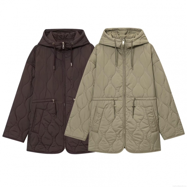 Women's Quilted Hooded Jacket Mid-Length Drawstring Waist Padded Cotton Coat Polyester Solid Color Long Sleeve Zip-Up Streetwear Style Warm Winter Jacket for Ladies Women's Quilted Hooded Jacket Mid-Length Drawstring Waist Padded Cotton Coat Polyester Solid Color Long Sleeve Zip-Up Streetwear Style Warm Winter Jacket for Ladies