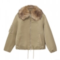 Women's Winter Khaki Puffer Jacket With Detachable Faux Fur Collar Long Sleeve Zipper Bomber Jacket Outerwear For Ladies Warm Casual Coat Women's Winter Khaki Puffer Jacket With Detachable Faux Fur Collar Long Sleeve Zipper Bomber Jacket Outerwear For Ladies Warm Casual Coat
