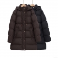Women's Mid-Length Hooded Puffer Coat 100% Polyester Windproof Quilted Winter Cotton-Padded Jacket Streetwear Warm Outerwear With Zipper And Gold Buttons Closure Women's Mid-Length Hooded Puffer Coat 100% Polyester Windproof Quilted Winter Cotton-Padded Jacket Streetwear Warm Outerwear With Zipper And Gold Buttons Closure