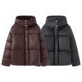 Women's Oversized Hooded Puffer Jacket Winter Warm Quilted Cotton Padded Parka Coat Solid Color Streetwear Outerwear With Zipper Metal Snaps Women's Oversized Hooded Puffer Jacket Winter Warm Quilted Cotton Padded Parka Coat Solid Color Streetwear Outerwear With Zipper Metal Snaps