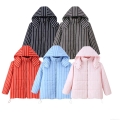 Women's Striped Hooded Padded Jacket Windproof Warm Polyester Outerwear For Autumn Winter Streetwear Casual Padded Coat With Drawstring Women's Striped Hooded Padded Jacket Windproof Warm Polyester Outerwear For Autumn Winter Streetwear Casual Padded Coat With Drawstring