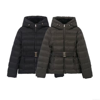 Women's Hooded Slim Fit Puffer Jacket Polyester Windproof Belted Winter Padded Coat With Plush Lining For Outdoor Streetwear Women's Hooded Slim Fit Puffer Jacket Polyester Windproof Belted Winter Padded Coat With Plush Lining For Outdoor Streetwear