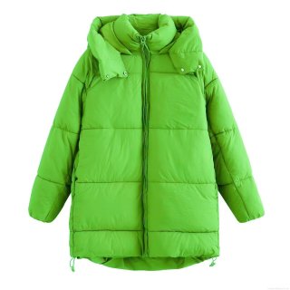 Women Winter Mid-Length Hooded Padded Coat Solid Color Quilted Polyester Outerwear Long Sleeve Windproof Jacket For Daily Street Wear