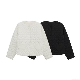 Women's Fashion Heart Quilted Padded Jacket Round Neck Long Sleeve Button Up Short Coat Polyester Padded Winter Warm Streetwear Outwear For Ladies Women's Fashion Heart Quilted Padded Jacket Round Neck Long Sleeve Button Up Short Coat Polyester Padded Winter Warm Streetwear Outwear For Ladies