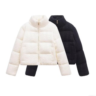 Women's Thickened Cable Knit Puffer Jacket Fashion Stand Collar Warm Winter Short Cotton Padded Coat With Metal Zipper For Women Women's Thickened Cable Knit Puffer Jacket Fashion Stand Collar Warm Winter Short Cotton Padded Coat With Metal Zipper For Women