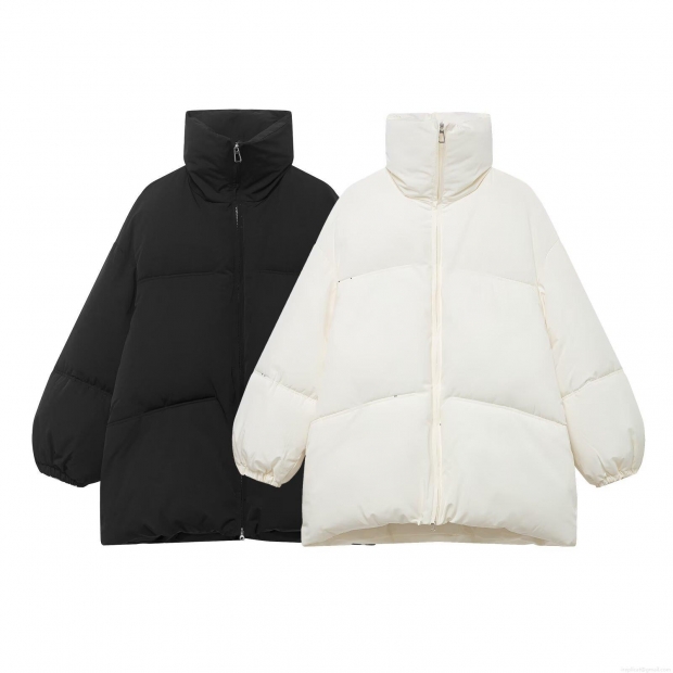 Women Winter Thickened Puffer Jacket Fashion Simple Solid Color Loose Stand Collar Cotton-Padded Coat With Zipper Pocket Casual Warm Outerwear Women Winter Thickened Puffer Jacket Fashion Simple Solid Color Loose Stand Collar Cotton-Padded Coat With Zipper Pocket Casual Warm Outerwear