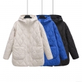 Women's Casual Hooded Padded Jacket Long Loose Wavy Quilted Polyester Winter Coat With Zipper And Large Pockets Warm Outerwear Women's Casual Hooded Padded Jacket Long Loose Wavy Quilted Polyester Winter Coat With Zipper And Large Pockets Warm Outerwear