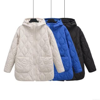 Women's Casual Hooded Padded Jacket Long Loose Wavy Quilted Polyester Winter Coat With Zipper And Large Pockets Warm Outerwear Women's Casual Hooded Padded Jacket Long Loose Wavy Quilted Polyester Winter Coat With Zipper And Large Pockets Warm Outerwear