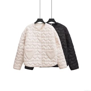 Women's Heart Quilted Jacket 100% Polyester Round Neck Long Sleeve Cotton Padded Coat With Heart Pockets Casual Warm Winter Outerwear Women's Heart Quilted Jacket 100% Polyester Round Neck Long Sleeve Cotton Padded Coat With Heart Pockets Casual Warm Winter Outerwear