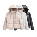 Women Hooded PU Leather Puffer Jacket Quilted Warm Winter Coat Zip Up Windproof Short Parka Casual Solid Outwear for Ladies Women Hooded PU Leather Puffer Jacket Quilted Warm Winter Coat Zip Up Windproof Short Parka Casual Solid Outwear for Ladies