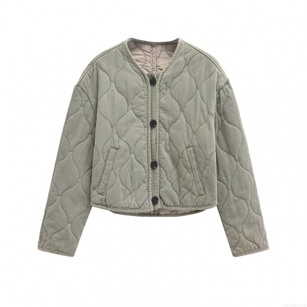 Women's Casual Quilted Jacket Vintage Washed Padded Coat With Round Neck Warm Lightweight Puffer Outerwear For Lady Winter Daily Wear Women's Casual Quilted Jacket Vintage Washed Padded Coat With Round Neck Warm Lightweight Puffer Outerwear For Lady Winter Daily Wear