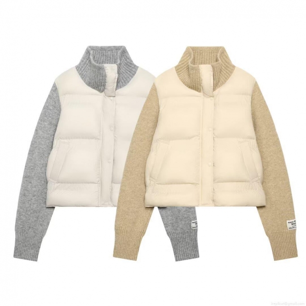 Women's Fashion Knitted Patchwork Padded Jacket Stand Collar Quilted Zip Up Winter Warm Coat Casual Oatmeal Grey Long Sleeve Outerwear Women's Fashion Knitted Patchwork Padded Jacket Stand Collar Quilted Zip Up Winter Warm Coat Casual Oatmeal Grey Long Sleeve Outerwear