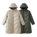 Women's Casual Long Quilted Padded Jacket With Hood Winter Warm Polyester Puffer Coat Solid Color Loose Fit Full Zip Hooded Outerwear For Ladies Women's Casual Long Quilted Padded Jacket With Hood Winter Warm Polyester Puffer Coat Solid Color Loose Fit Full Zip Hooded Outerwear For Ladies