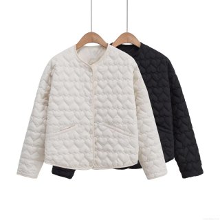 Women Fashion Heart Quilted Padded Jacket Lightweight Polyester Cotton Filling Coat Autumn Casual Loose Round Neck Single Breasted Outerwear For Lady Women Fashion Heart Quilted Padded Jacket Lightweight Polyester Cotton Filling Coat Autumn Casual Loose Round Neck Single Breasted Outerwear For Lady